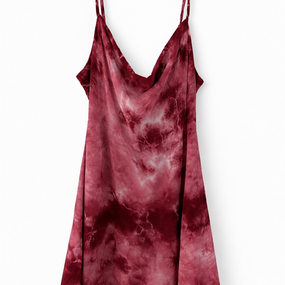 Burgundy Tie-Dye Cotton Mini Dress.
